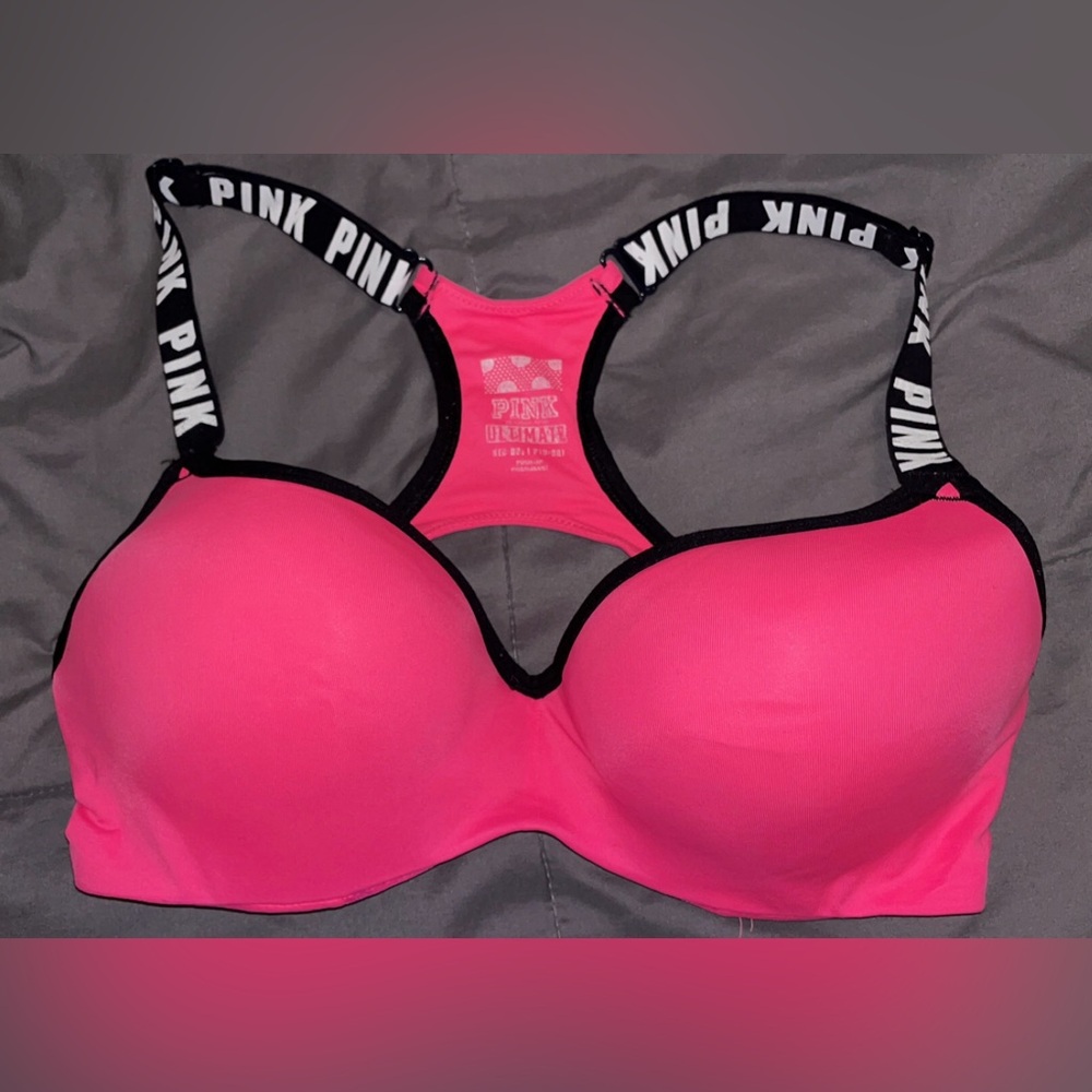 PINK Victoria's Secret Bright Pink Bra with Black Accents - Picture 1 of 3